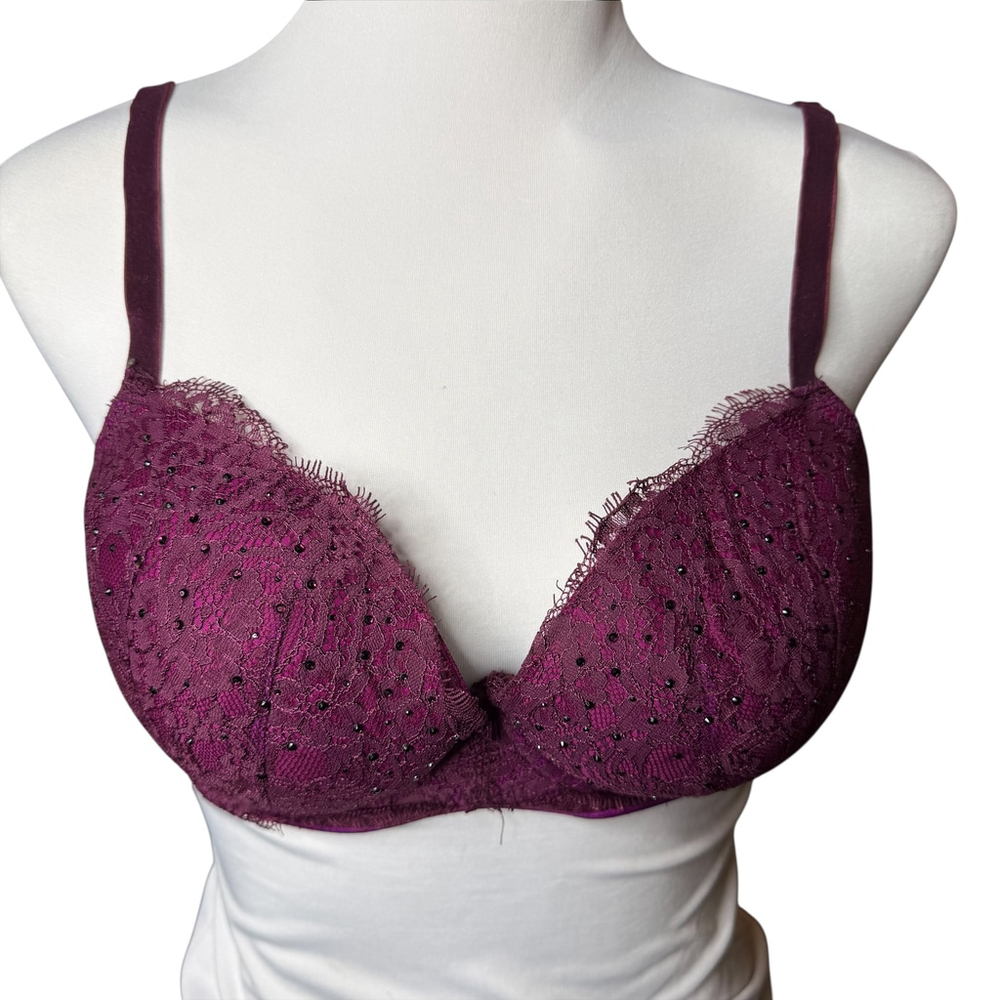 Victoria's Secret Dream Angels lined demi bra 32ddd maroon sparkle